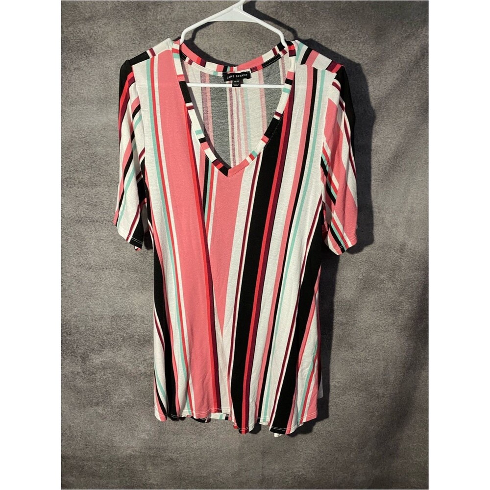 Lane Bryant Tunic Top Plus Size 18/20 Vertical Stripe V-Neck Rayon Stretch